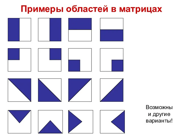 Примеры областей в матрицах Возможны и другие варианты!