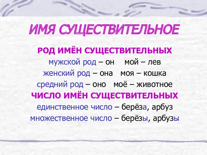 ИМЯ СУЩЕСТВИТЕЛЬНОЕ РОД ИМЁН СУЩЕСТВИТЕЛЬНЫХ мужской род – он мой