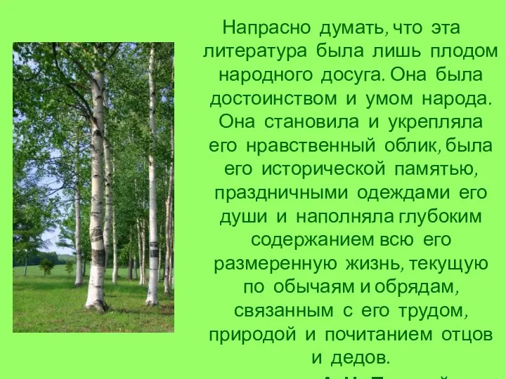 Напрасно думать, что эта литература была лишь плодом народного досуга. Она была достоинством