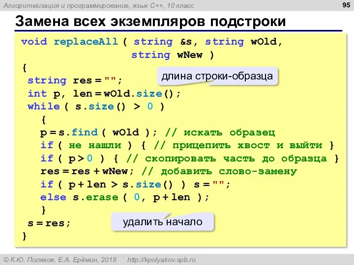 Замена всех экземпляров подстроки void replaceAll ( string &s, string