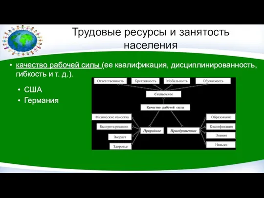 Трудовые ресурсы и занятость населения качество рабочей силы (ее квалификация,