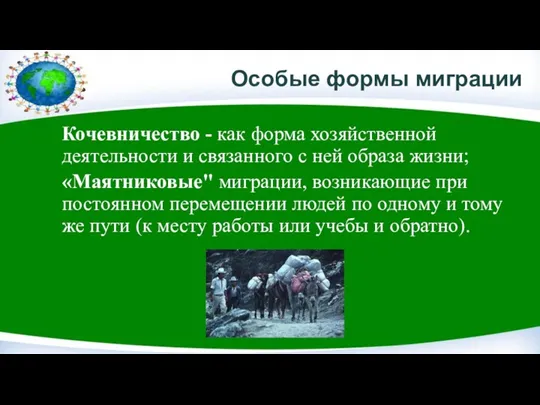 Особые формы миграции Кочевничество - как форма хозяйственной деятельности и