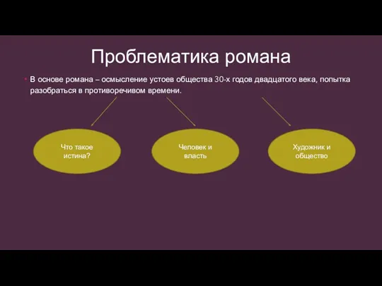 Проблематика романа В основе романа – осмысление устоев общества 30-х