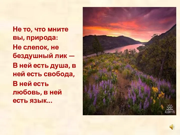 Не то, что мните вы, природа: Не слепок, не бездушный