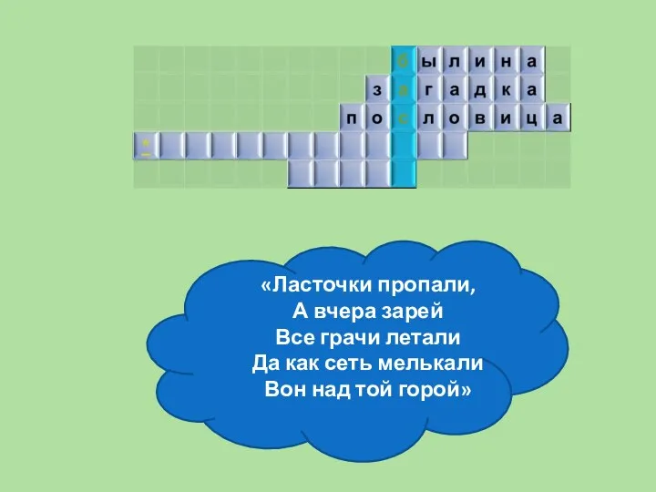 «Ласточки пропали, А вчера зарей Все грачи летали Да как сеть мелькали Вон над той горой»