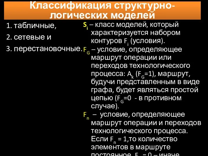 1. табличные, 2. сетевые и 3. перестановочные. Классификация структурно-логических моделей