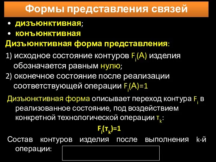 Формы представления связей Дизъюнктивная форма представления: 1) исходное состояние контуров