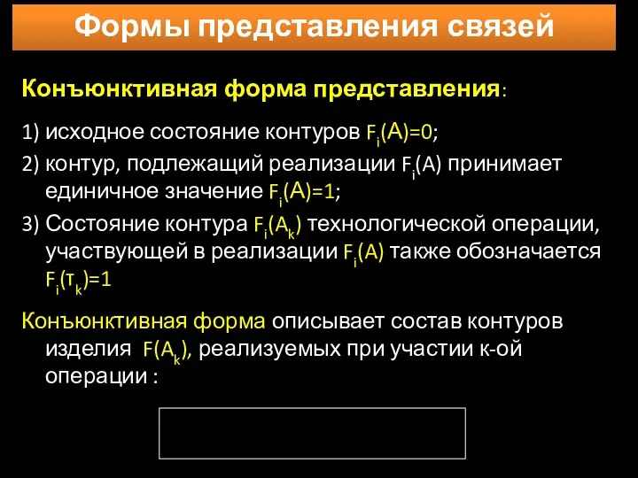 Конъюнктивная форма представления: 1) исходное состояние контуров Fi(А)=0; 2) контур,