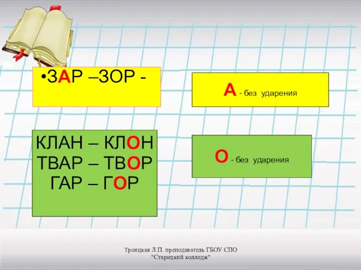 КЛАН – КЛОН ТВАР – ТВОР ГАР – ГОР ЗАР