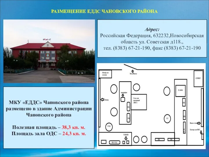 РАЗМЕЩЕНИЕ ЕДДС ЧАНОВСКОГО РАЙОНА МКУ «ЕДДС» Чановского района размещено в