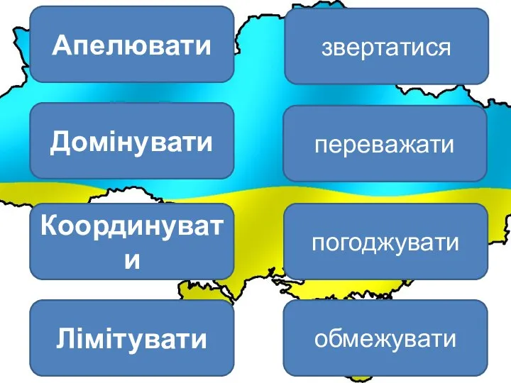 Апелювати Домінувати Координувати Лімітувати звертатися переважати погоджувати обмежувати