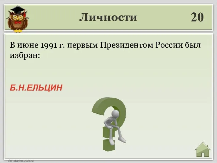 Личности 20 Б.Н.ЕЛЬЦИН В июне 1991 г. первым Президентом России был избран: