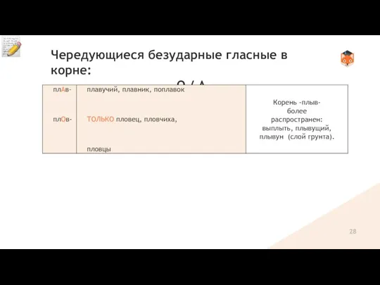 Чередующиеся безударные гласные в корне: О / А