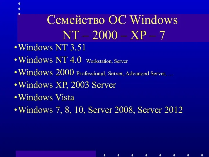 Семейство ОС Windows NT – 2000 – XP – 7