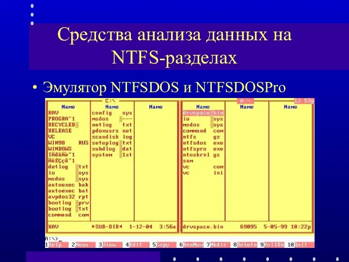 Средства анализа данных на NTFS-разделах Эмулятор NTFSDOS и NTFSDOSPro