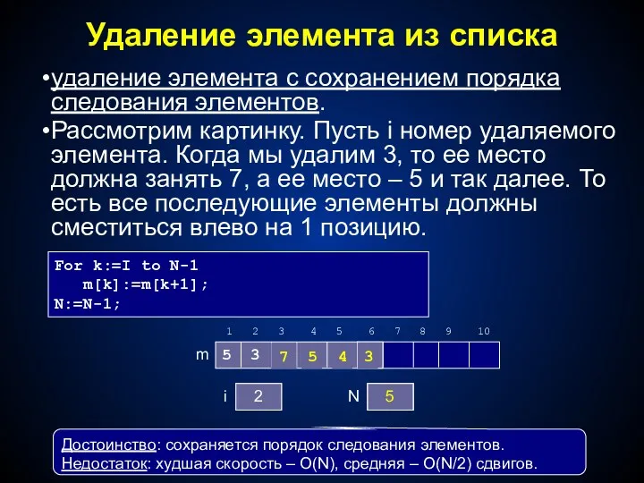 Удаление элемента из списка удаление элемента с сохранением порядка следования