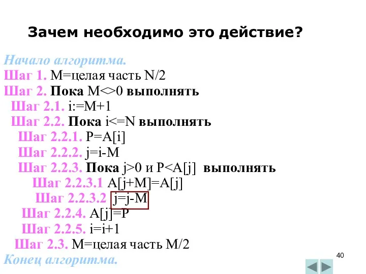 Зачем необходимо это действие? Начало алгоритма. Шаг 1. M=целая часть