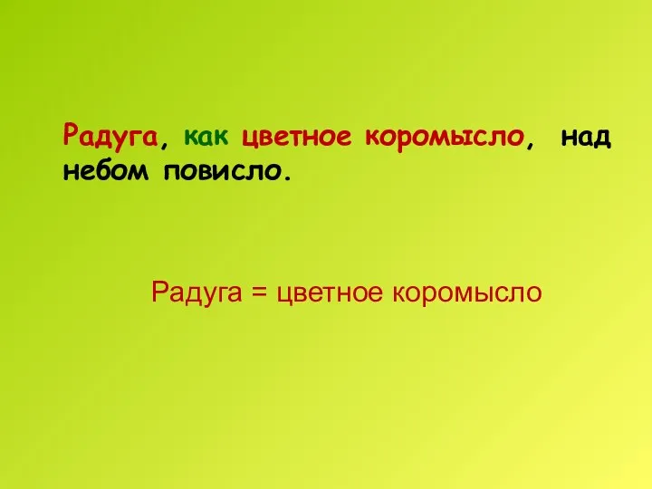 Радуга, как цветное коромысло, над небом повисло. Радуга = цветное коромысло