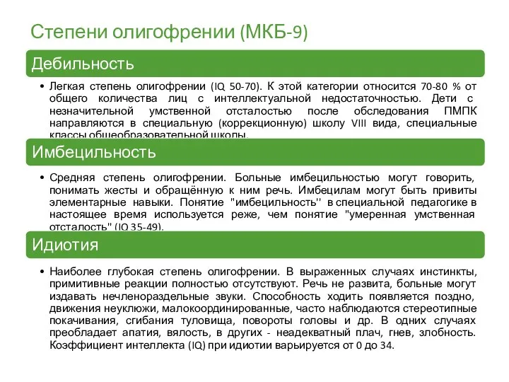 Степени олигофрении (МКБ-9)