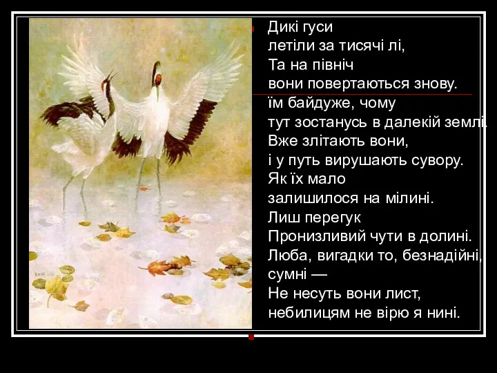 Дикі гуси летіли за тисячі лі, Та на північ вони