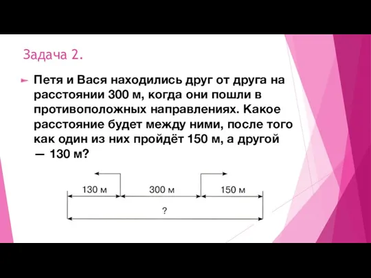 Задача 2. Петя и Вася находились друг от друга на расстоянии 300 м,