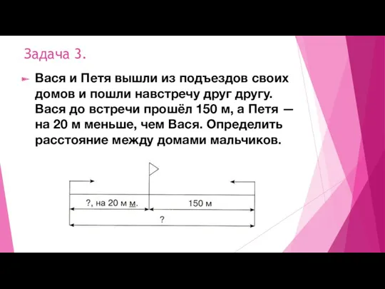 Задача 3. Вася и Петя вышли из подъездов своих домов и пошли навстречу