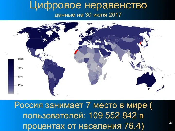 Цифровое неравенство данные на 30 июля 2017 Россия занимает 7