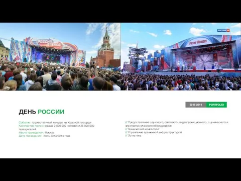 ДЕНЬ РОССИИ Событие: торжественный концерт на Красной площади Количество гостей: свыше 2 000