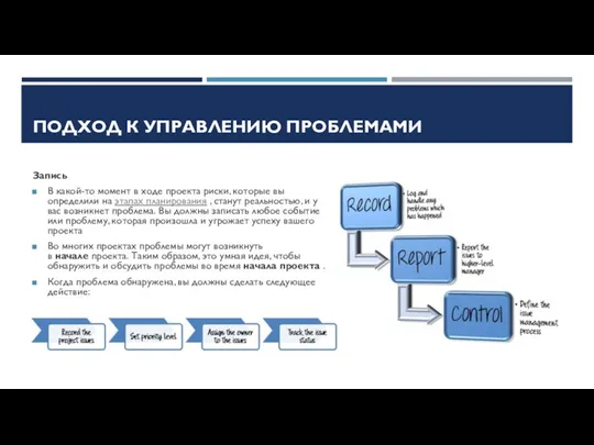 ПОДХОД К УПРАВЛЕНИЮ ПРОБЛЕМАМИ Запись В какой-то момент в ходе