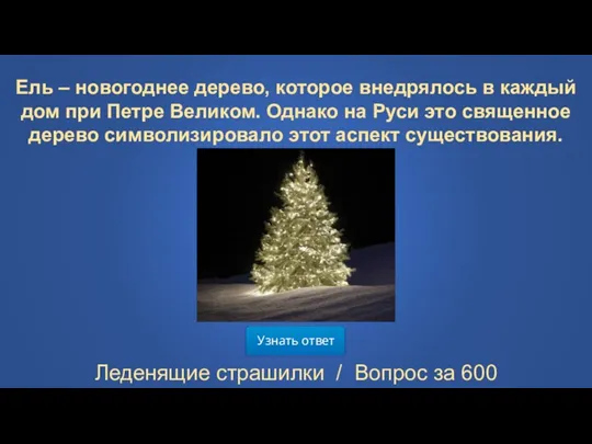 Узнать ответ Леденящие страшилки / Вопрос за 600 Ель – новогоднее дерево, которое