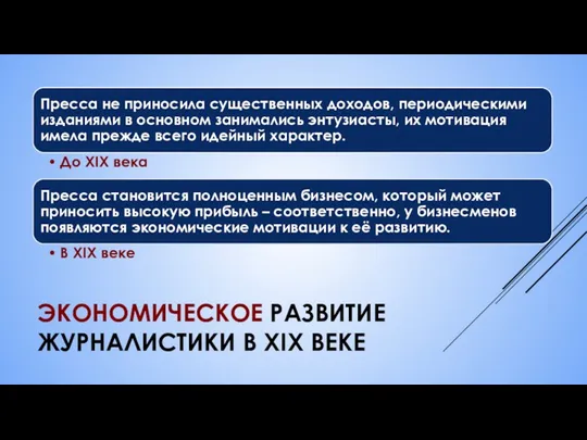 ЭКОНОМИЧЕСКОЕ РАЗВИТИЕ ЖУРНАЛИСТИКИ В XIX ВЕКЕ