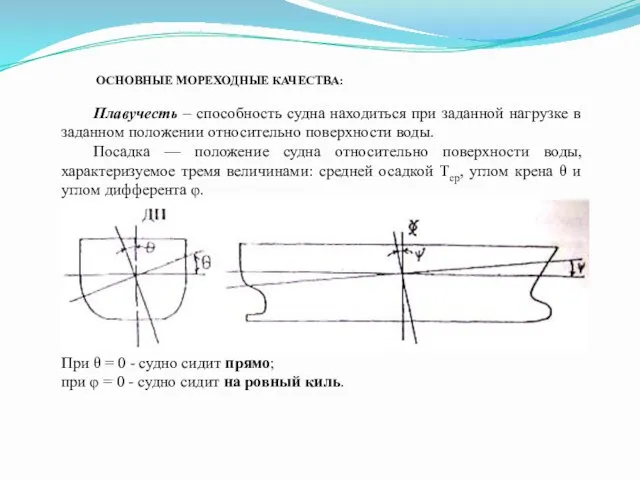 Плавучесть – способность судна находиться при заданной нагрузке в заданном