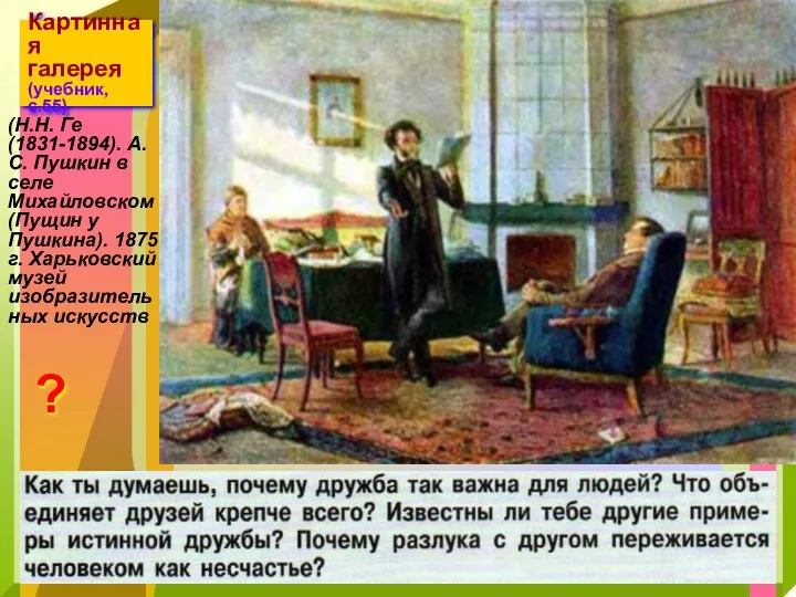 Картинная галерея (учебник, с.55) (Н.Н. Ге (1831-1894). А.С. Пушкин в