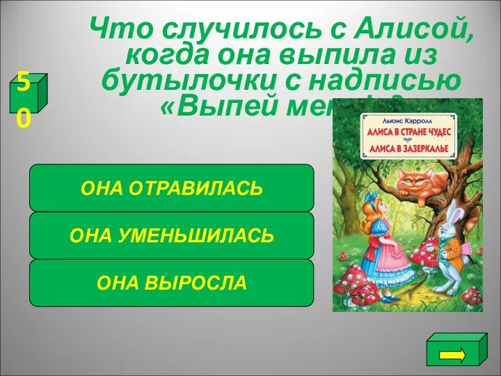 Что случилось с Алисой, когда она выпила из бутылочки с