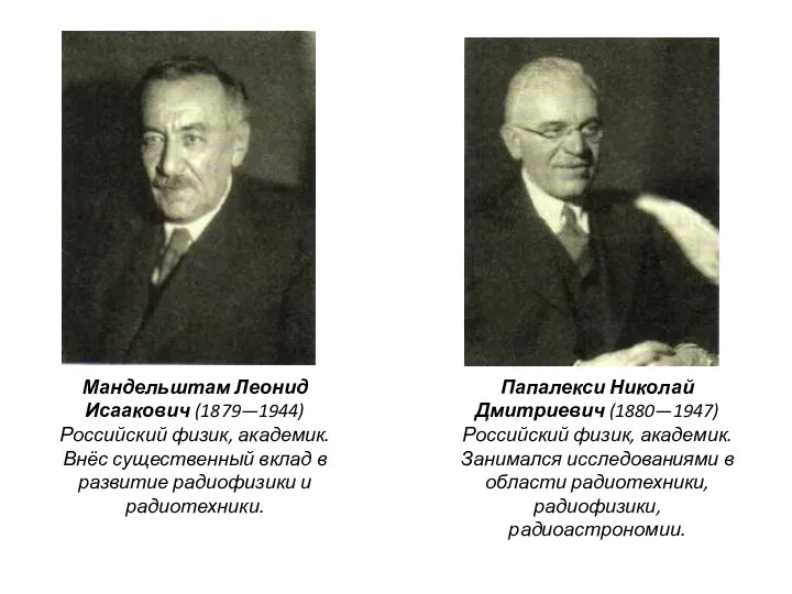 Мандельштам Леонид Исаакович (1879—1944) Российский физик, академик. Внёс существенный вклад