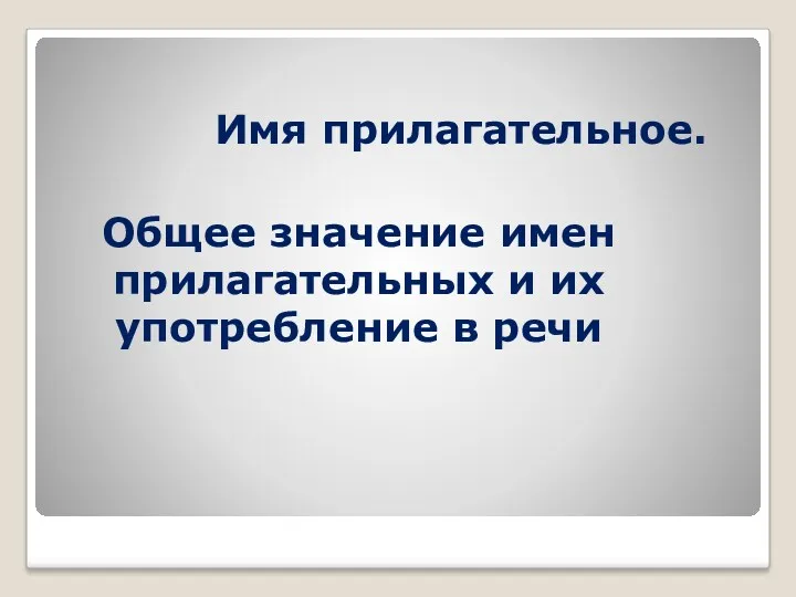 Имя прилагательное. Общее значение имен прилагательных и их употребление в речи