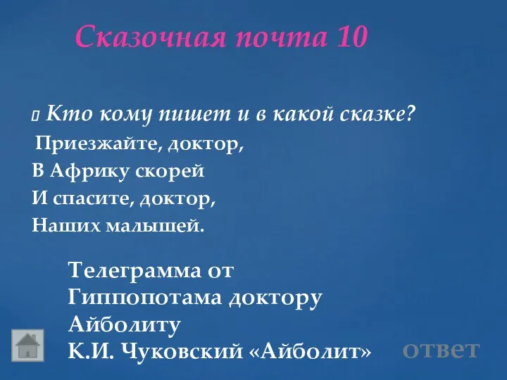 Сказочная почта 10 Телеграмма от Гиппопотама доктору Айболиту К.И. Чуковский