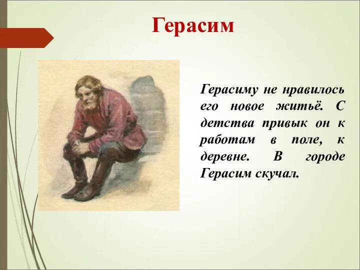 Герасим Герасиму не нравилось его новое житьё. С детства привык он к работам