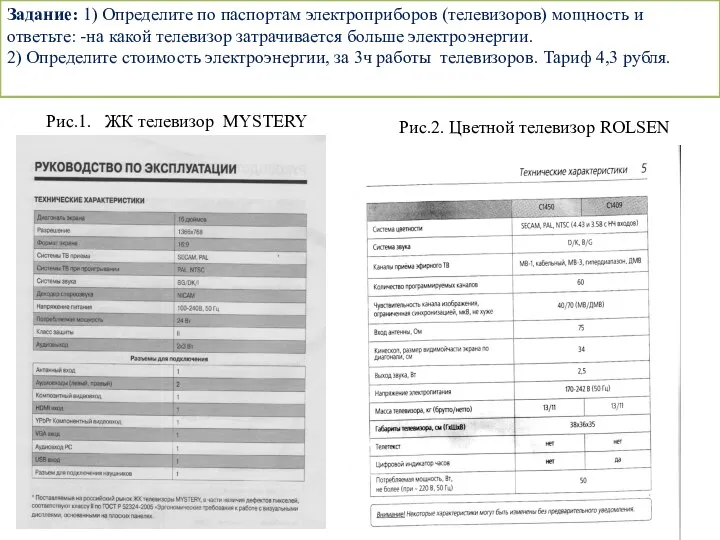 Рис.1. ЖК телевизор MYSTERY Рис.2. Цветной телевизор ROLSEN Задание: 1)