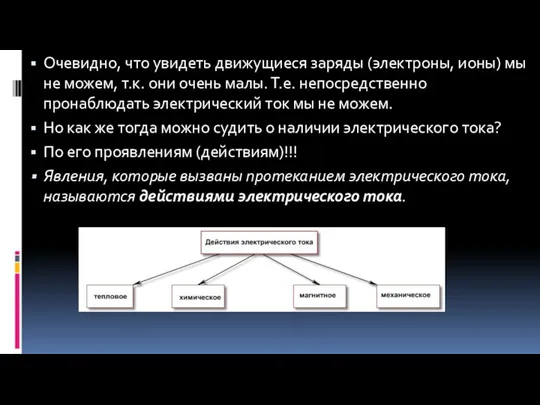 Очевидно, что увидеть движущиеся заряды (электроны, ионы) мы не можем,