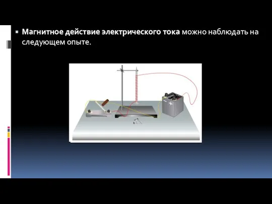 Магнитное действие электрического тока можно наблюдать на следующем опыте.