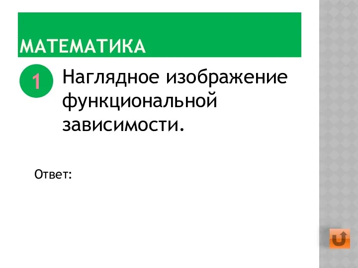 МАТЕМАТИКА Наглядное изображение функциональной зависимости. 1 Ответ: График