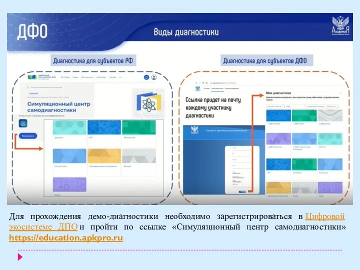 Для прохождения демо-диагностики необходимо зарегистрироваться в Цифровой экосистеме ДПО и