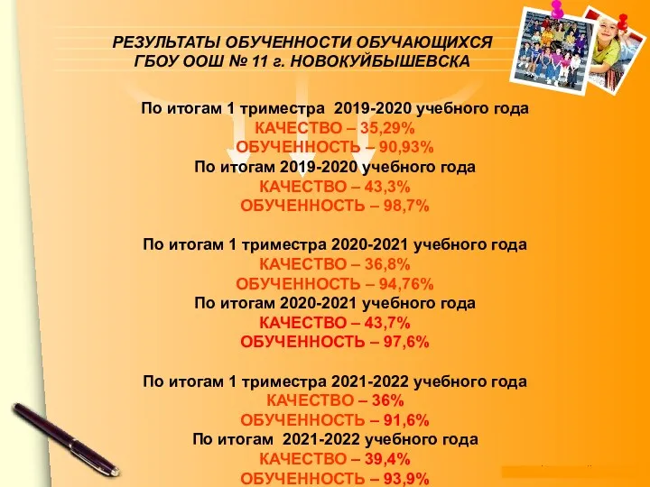 РЕЗУЛЬТАТЫ ОБУЧЕННОСТИ ОБУЧАЮЩИХСЯ ГБОУ ООШ № 11 г. НОВОКУЙБЫШЕВСКА По