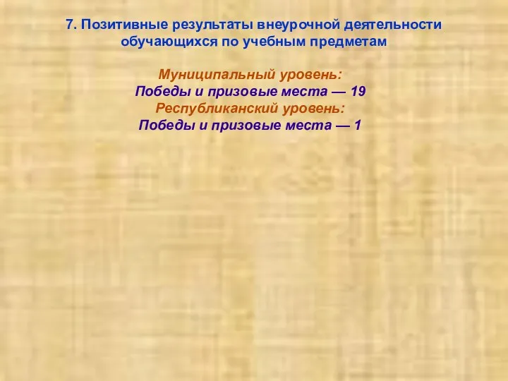 7. Позитивные результаты внеурочной деятельности обучающихся по учебным предметам Муниципальный