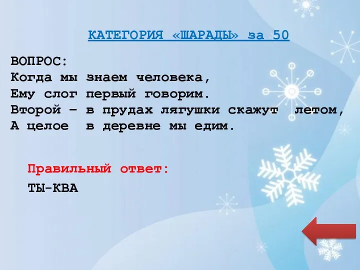 КАТЕГОРИЯ «ШАРАДЫ» за 50 ВОПРОС: Когда мы знаем человека, Ему