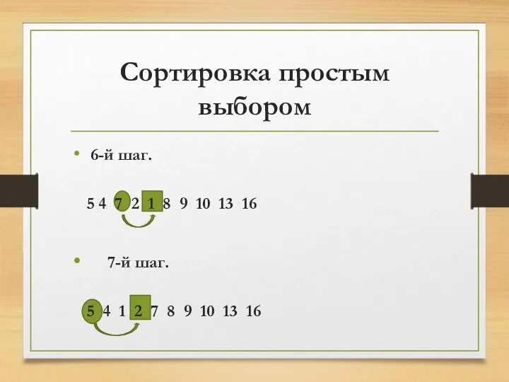 Сортировка простым выбором 6-й шаг. 5 4 7 2 1