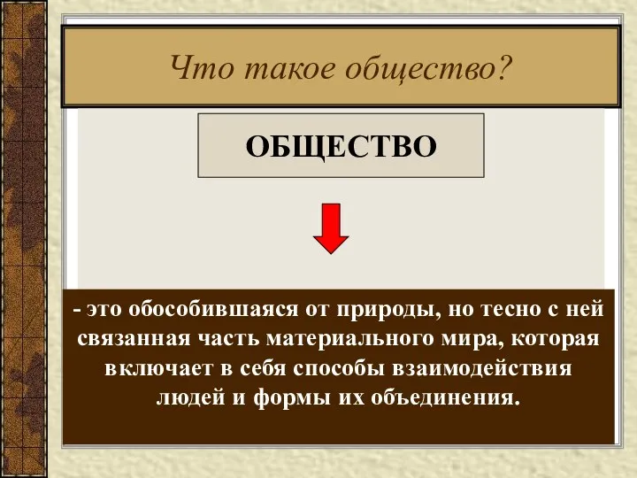 Что такое общество? ОБЩЕСТВО - это обособившаяся от природы, но