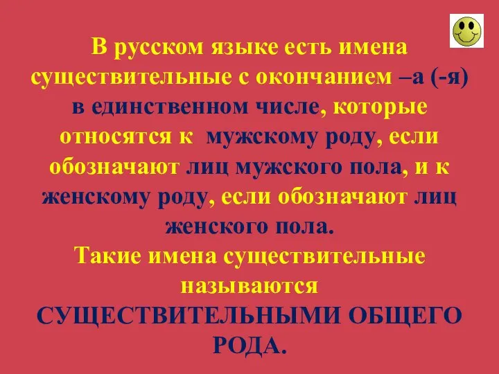 В русском языке есть имена существительные с окончанием –а (-я)