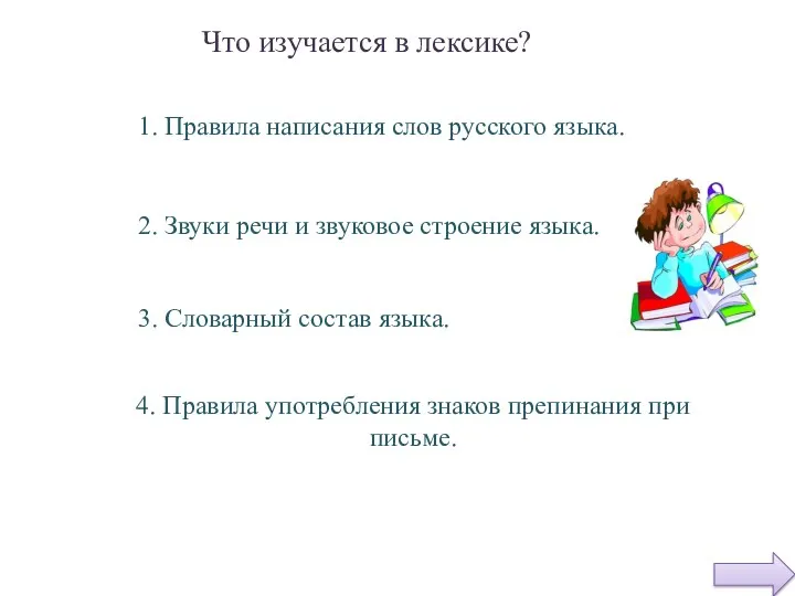 Что изучается в лексике? 1. Правила написания слов русского языка.